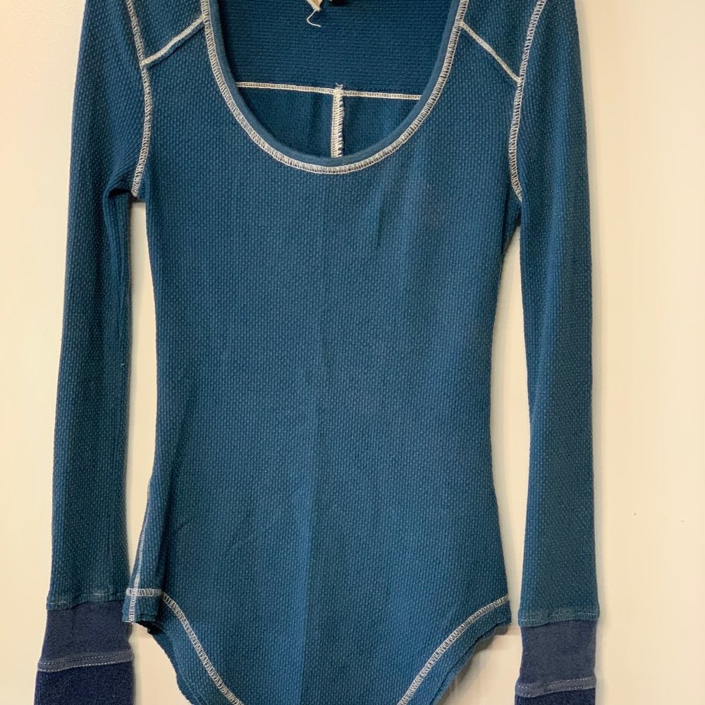 Free People Blue Henley with Snap Cuff Size XS